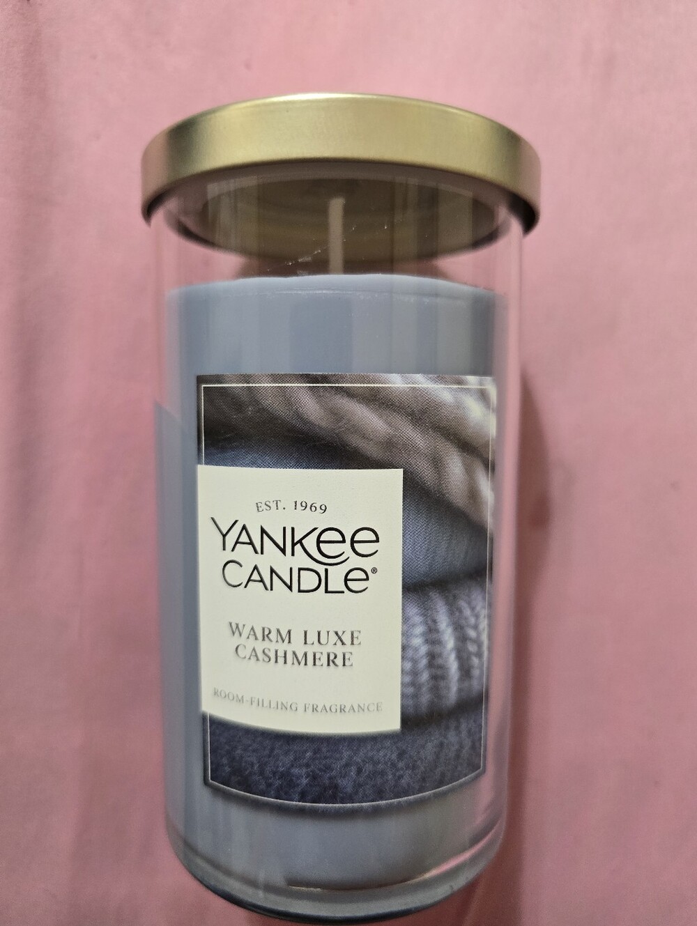 Yankee Candle Warm Luxe Cashmere Candle - Blue with Gold Lid 14.25